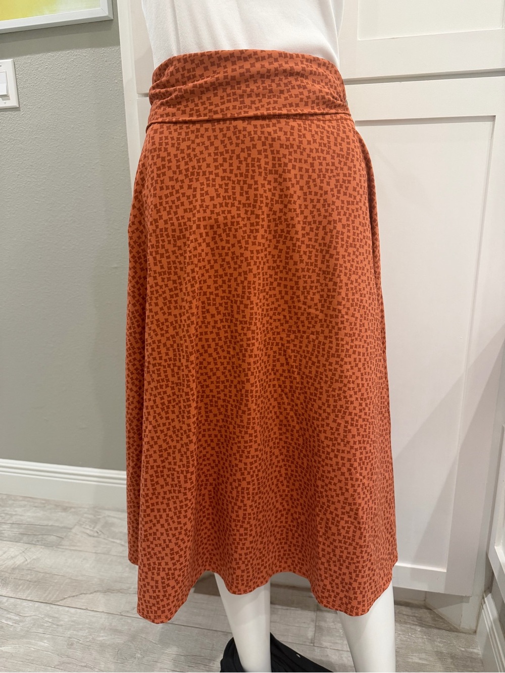 PATAGONIA SZ M Stand Up Rust Orange Patterned A-Line Midi Skirt